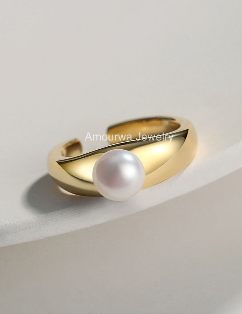 Amourwa Pearl Silver Handmade Jewelry Rings