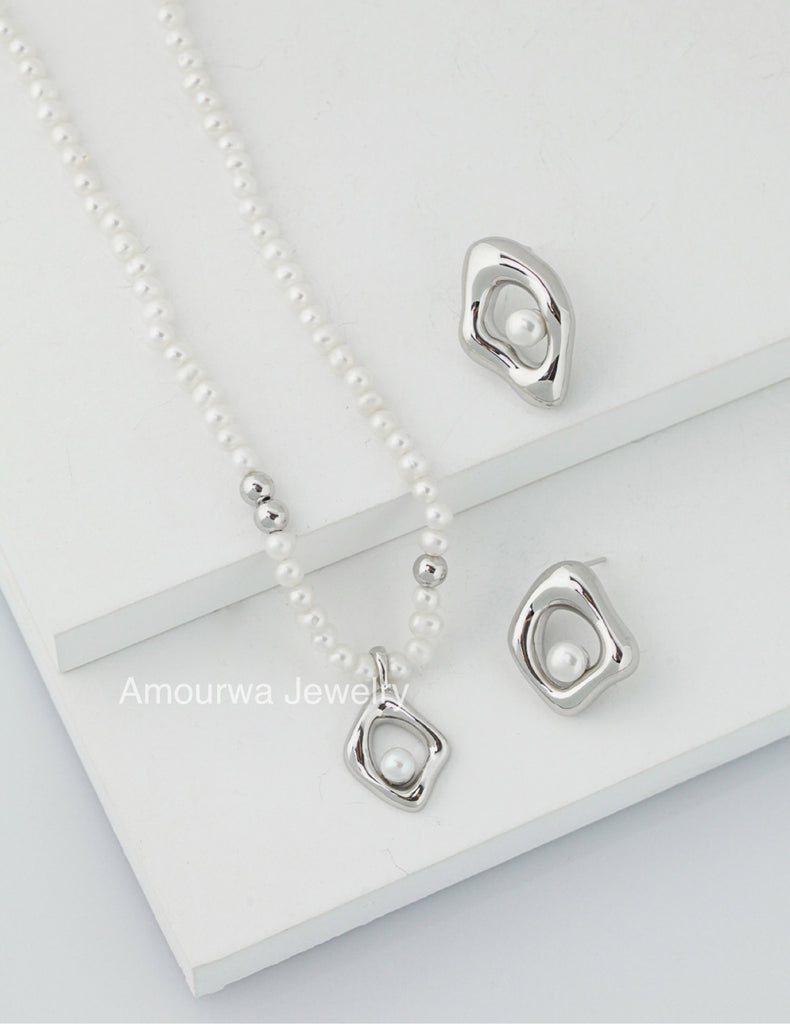 Amourwa Pearl Silver Handmade Jewelry Rings