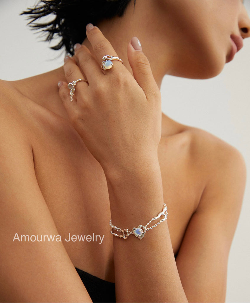 Amourwa Pearl Silver Necklace/Bracelet/Ring Handmade Jewelry