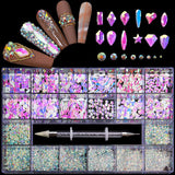 Amourwa 12 Types of 600 Special-Shaped Diamonds + 2500 Flat-Bottomed Rhinestones Charms