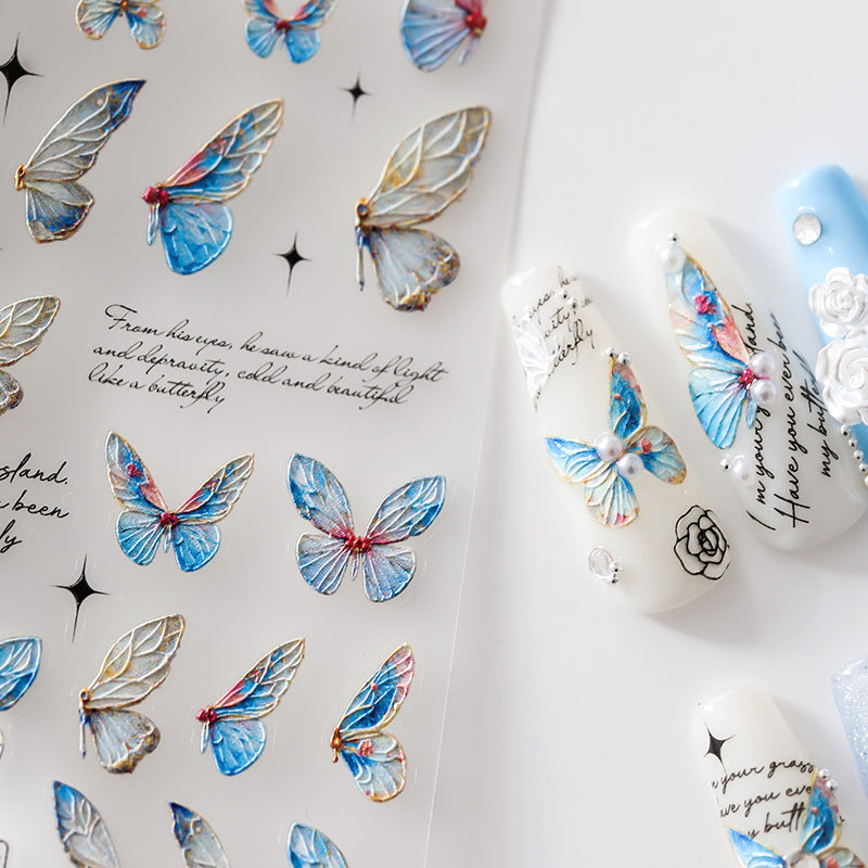 5D Blue Butterfly Nail Sticker Charms