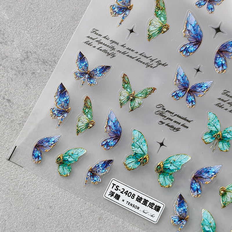 5D Green Butterfly Nail Sticker Charms