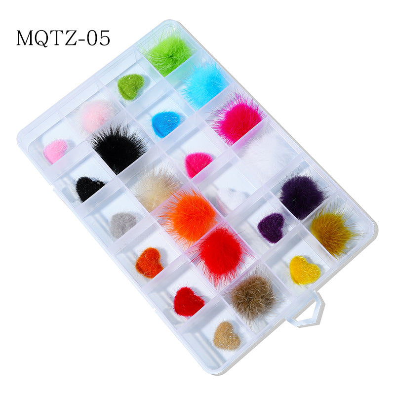 24PCS Cute Magnetic Nail Poms Mink Fleece Detachable 3D Nail Charms