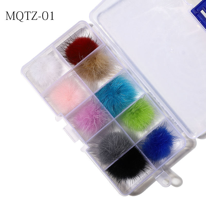 24PCS Cute Magnetic Nail Poms Mink Fleece Detachable 3D Nail Charms